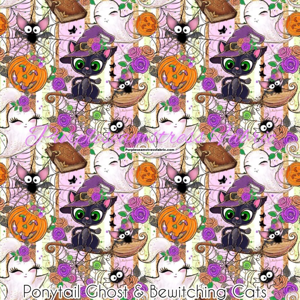 Ponytail Ghosts Bewitching Cats Purpleseamstress Fabric