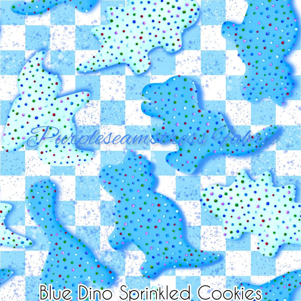 Blue Dino Sprinkled Cookies Cotton Lycra Purpleseamstress Fabric