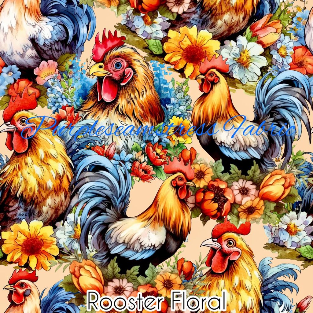 Rooster Floral Purpleseamstress Fabric