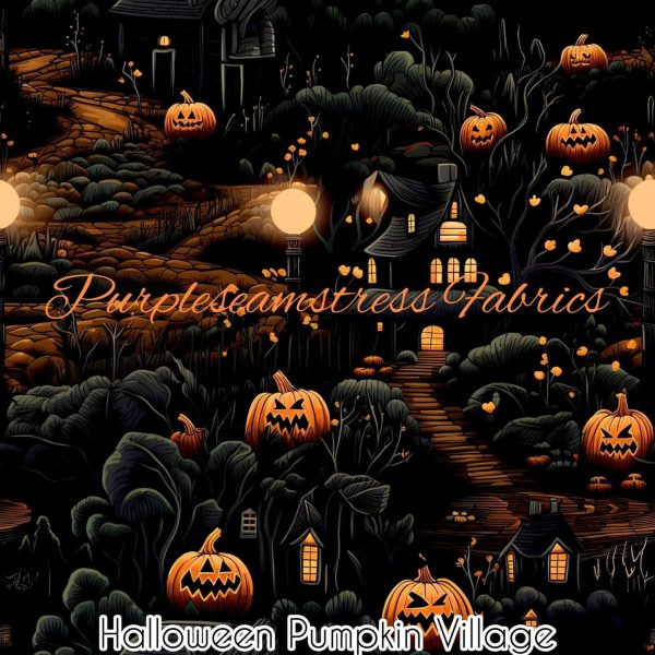 Halloween Pumpkin Village Cotton Lycra Purpleseamstress Fabric