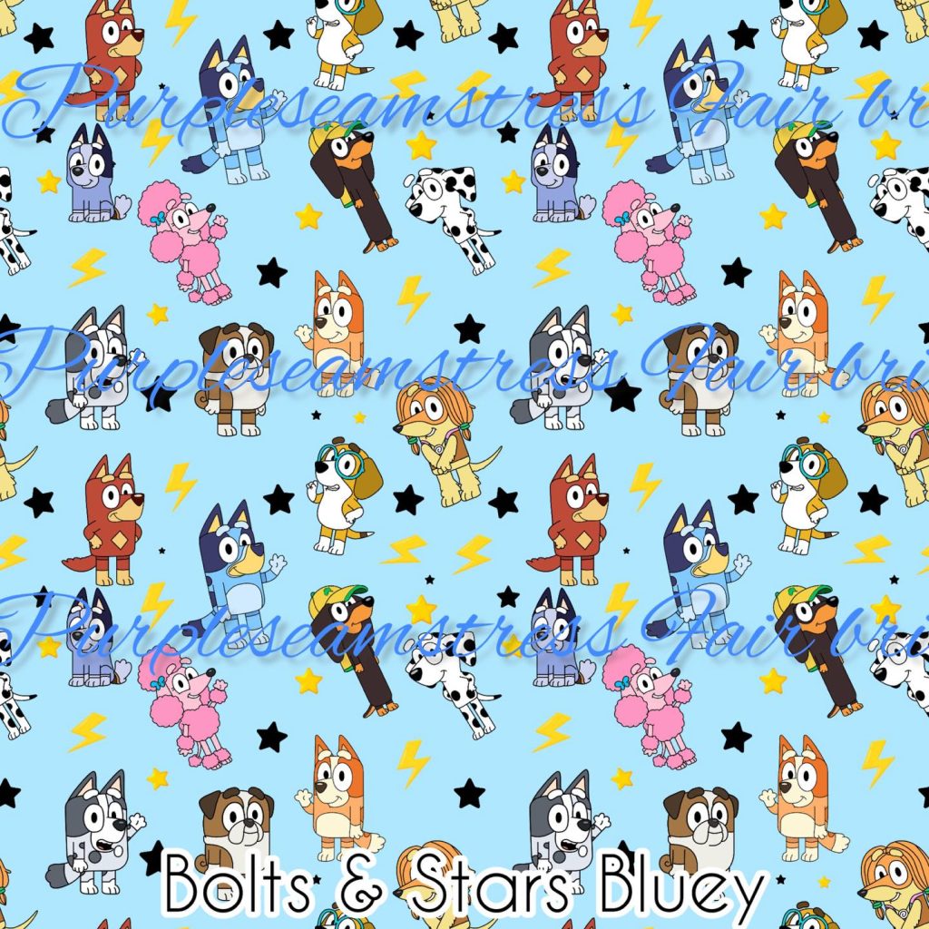 Bolts Stars Bluey Purpleseamstress Fabric