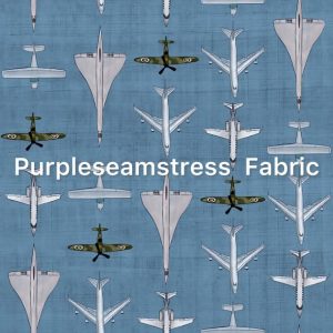 Fancy Fighter Airplanes on heathered denim - Fabric