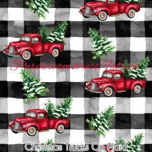 Christmas Trucks on Black Buffalo Plaid