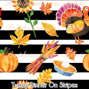 Turkey Dinner on Stripes - Fabric