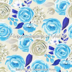Baby Blue & Cream Iced Roses Cotton Lycra