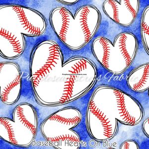 Baseball Hearts On Blue Cotton Lycra