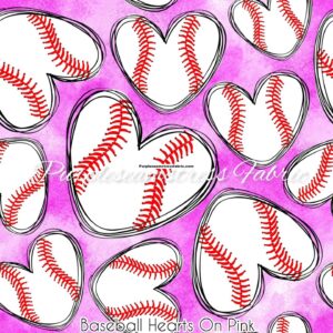 Baseball Hearts On Pink Cotton Lycra