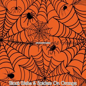 Black webs & spiders on orange Cotton Lycra