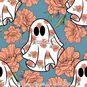 Blooming Ghosts On Light Teal Cotton Lycra
