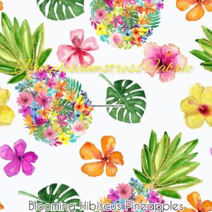 Blooming Hibiscus Pineapples Cotton Lycra