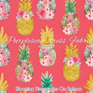 Blooming Pineapples On Salmon Cotton Lycra