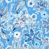 Blue Giraffes & Tiger Lilies Cotton Lycra