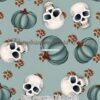 Blue Pumpkins with Skulls Cotton Lycra