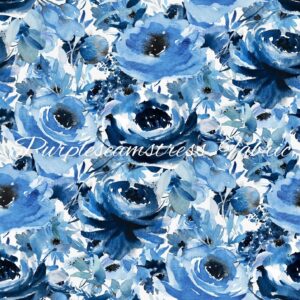Blue Roses on White Cotton Lycra