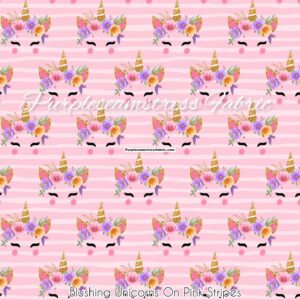 Blushing Unicorns On Pink Stripes Cotton Lycra