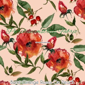 Burnt Orange Roses On Peach Cotton Lycra
