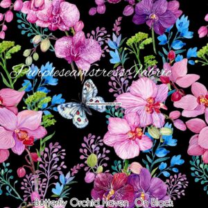 Butterfly Orchid Haven On Black Cotton Lycra