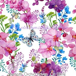 Butterfly Orchid Haven On White Cotton Lycra
