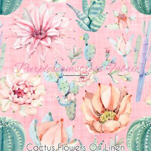 Cactus Flowers on Linen Cotton Lycra
