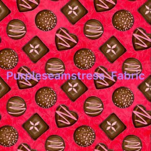 Chocolates  Truffles on Red Cotton Lycra