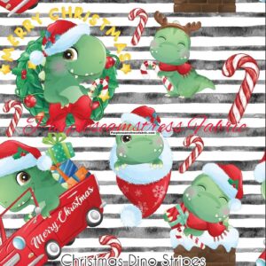 Christmas Dino Stripes Cotton Lycra