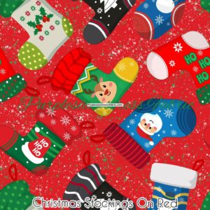 Christmas Stockings on Red Cotton Lycra