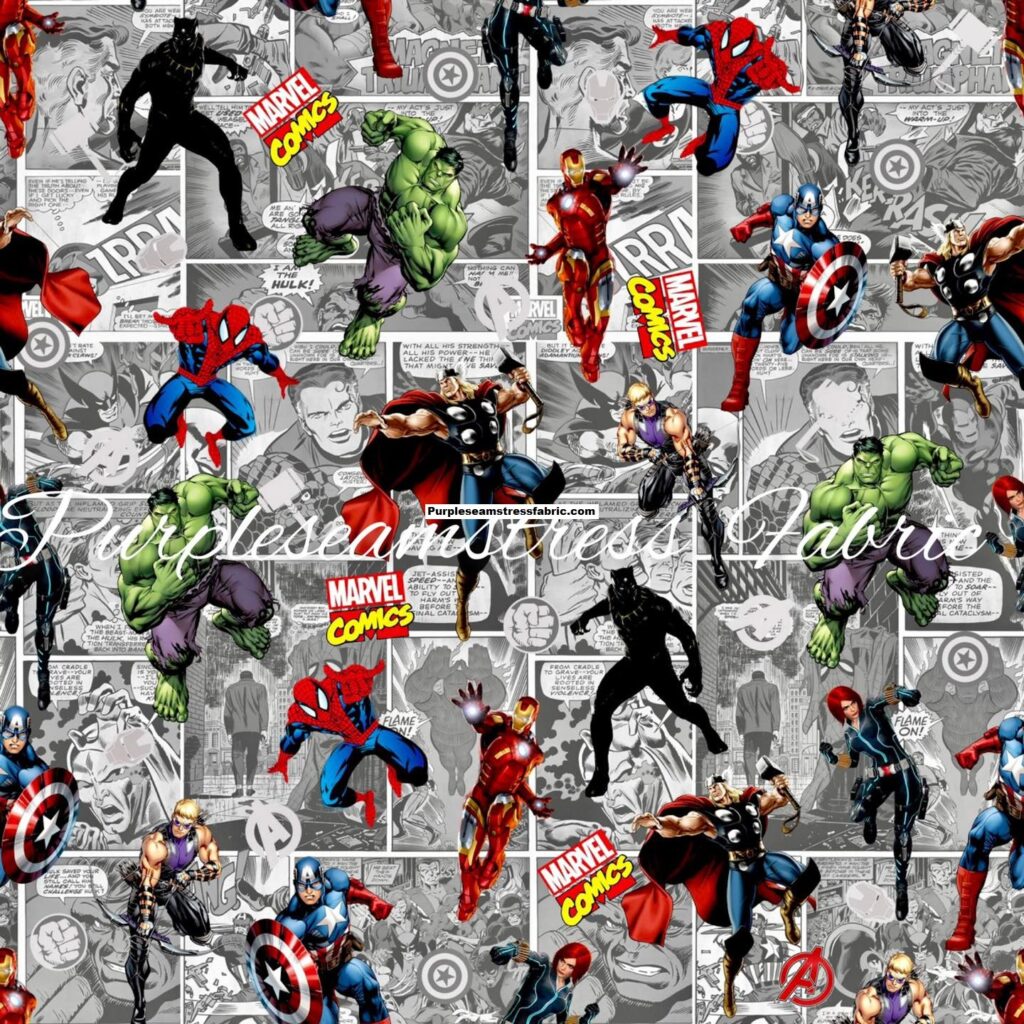 Comic Fighting SuperHeroes – Fabric – Purpleseamstress Fabric