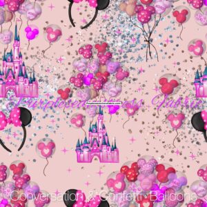 Conversation & Confetti Balloons on pink ValentinesCotton Lycra