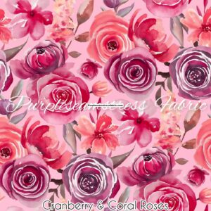 Cranberry & Coral Roses Cotton Lycra