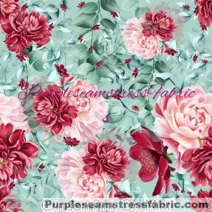 Crimson Pink on Mint - Fabric