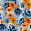 Denim & Tangerine Roses on Stripes Cotton Lycra
