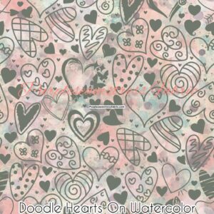 Doodle Hearts on Watercolor Cotton Lycra