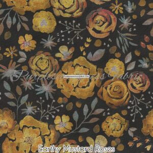 Earthy Mustard Roses Cotton Lycra