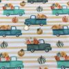 Fall Pumpkin Trucks on Stripes Cotton Lycra