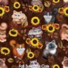 Fall Sunflower Cats Cotton Lycra