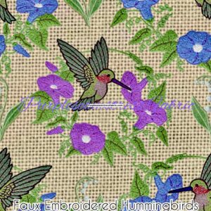 Faux Embroidered Hummingbirds Cotton Lycra