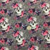 Floral Skulls on Grey Demask Cotton Lycra