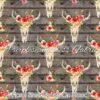Floral Steer Heads On Wood Cotton Lycra