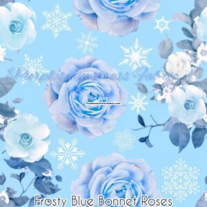 Frosty Blue Bonnet Roses Cotton Lycra
