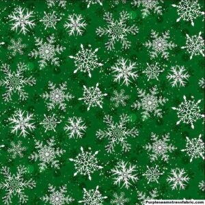 Frosty Snowflakes on Green Cotton Lycra