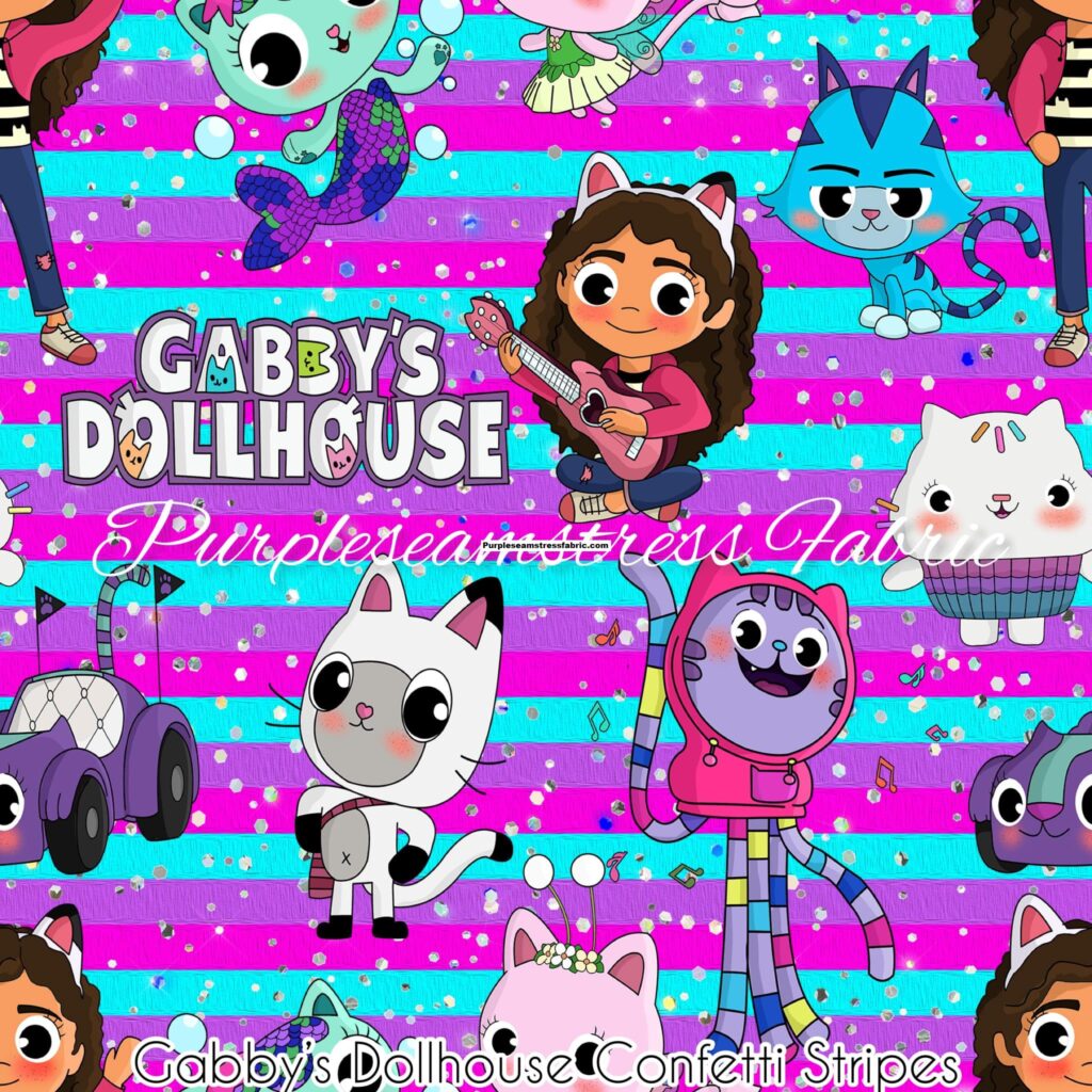 Gabby’s Dollhouse Confetti Stripes Cotton Lycra Purpleseamstress Fabric
