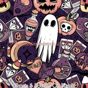 Ghosts & Potions on Purple Cotton Lycra