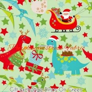 Gift Exchange Dinos on Green Cotton Lycra