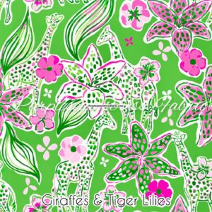 Green Giraffes & Tiger Lilies Cotton Lycra