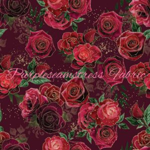 Gold Glitter Roses on Burgundy Cotton Lycra