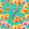Golden Orchids & Hummingbirds On Seafoam Cotton Lycra
