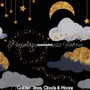 Golden Stars, Clouds & Moons Cotton Lycra