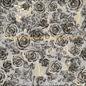 Grey & Gold Roses Cotton Lycra