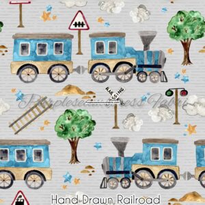Hand Drawn Railroad Cotton Lycra