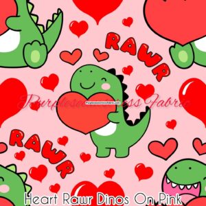 Heart Rawr Dinos on Pink Cotton Lycra